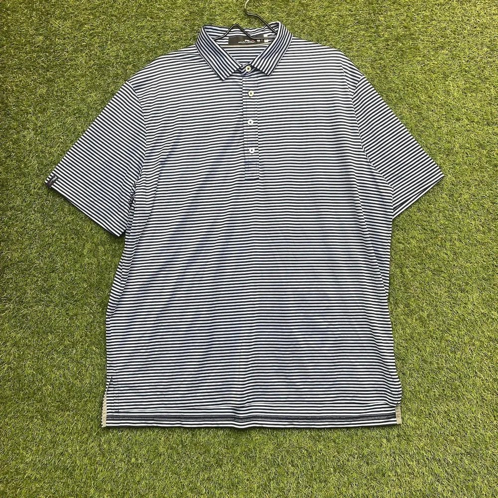 RLX Ralph Lauren Golf Polo Shirt Mens XL Blue Striped Athletic Sportswear Sport